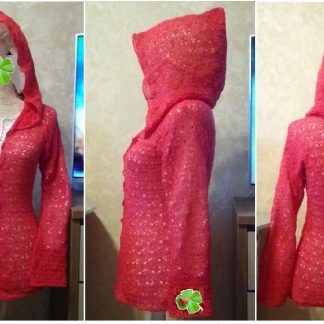 A photo of the crochet cardigan, color red, cotton 100%. General view. (SKU 1-5)
