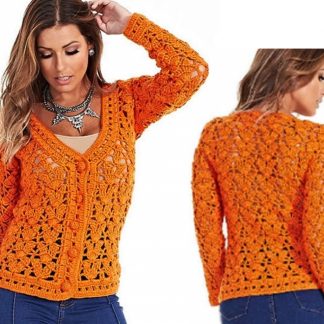 A photo of the 21 cardigan, crochet