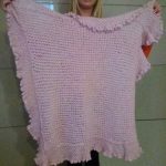 A photo of a handmade knitted shawl, Mohair, color pink, unfolded, sku 1-1, Author- Tai Keri