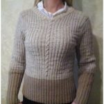 A photo of a handmade knitted sweater, color milk-and-coffee, pattern and model author- Tai Keri, sku 1-17, Wool