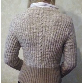 A photo of a handmade knitted sweater, color milk-and-coffee, back view, pattern and model author- Tai Keri, sku 1-17, Wool