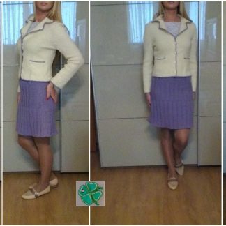 A photo of a handmade knitted jacket, color white, different views, pure wool. SKU 2-7. Author- Tai Keri