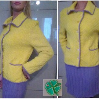 A photo of a handmade knitted jacket, color yellow, back view, Author- Tai Keri, sku 2-8, Wool