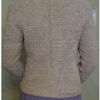 A photo of a handmade crochet jacket, color light lilac, back view, mohair. SKU 2-9. Author- Tai Keri