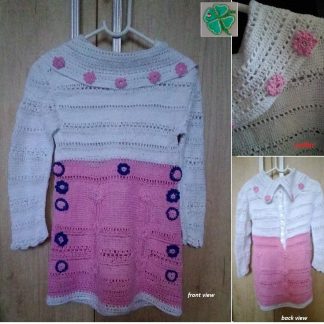A photo of a handmade crochet flowered dress for 2-3 years old girl. Different views. Cotton 100%. (SKU 1-12)