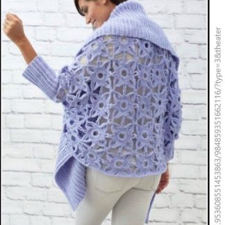 A photo of 36th cardigan, crocheted, back view